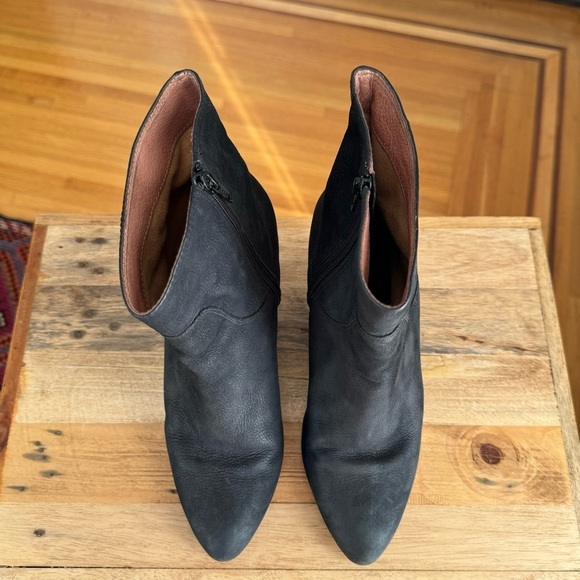 Corso Como Black Oiled Leather Pointy Toe Wedge Mob Wife Ankle Boots Size 10 - Picture 4 of 16